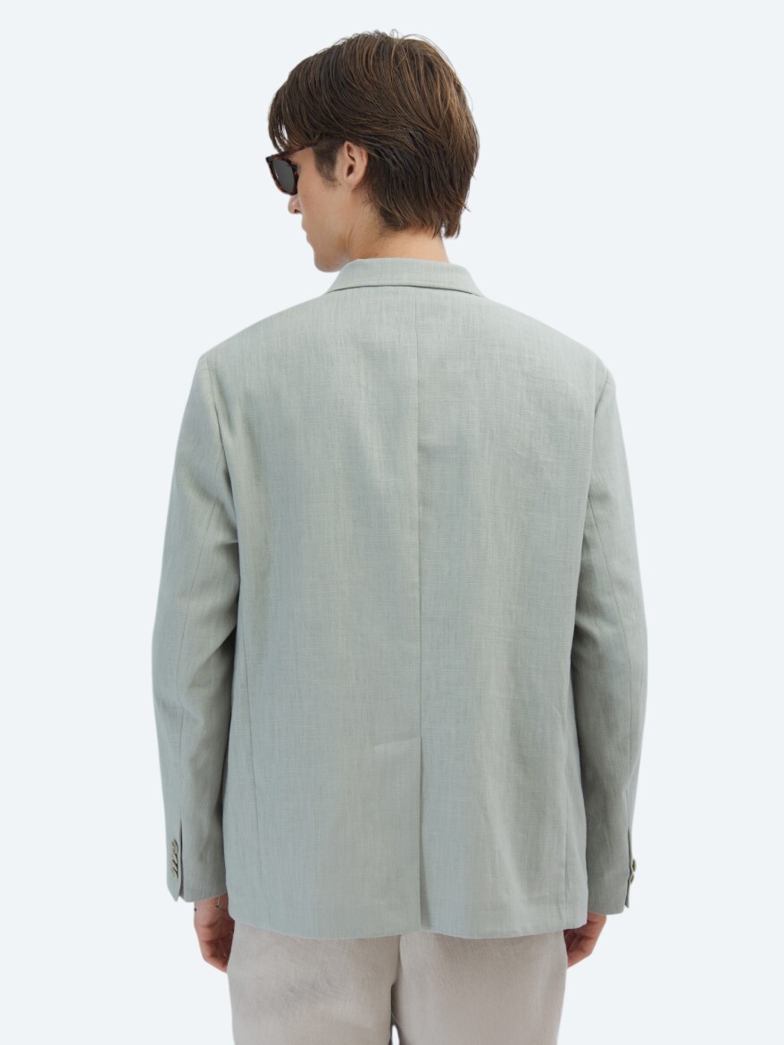 Nil Yeşili Düz Comfort Fit Pamuk Karışımlı Ceket - 7
