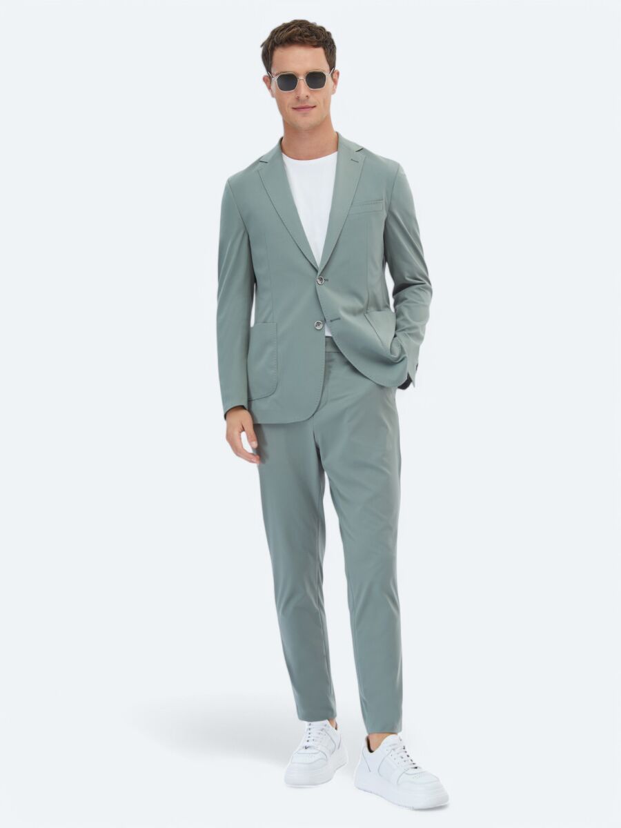 Nil Yeşili Düz Modern Fit Takım Elbise - 4