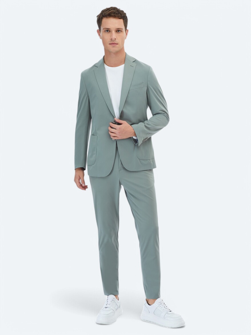 Nil Yeşili Düz Modern Fit Takım Elbise - 7