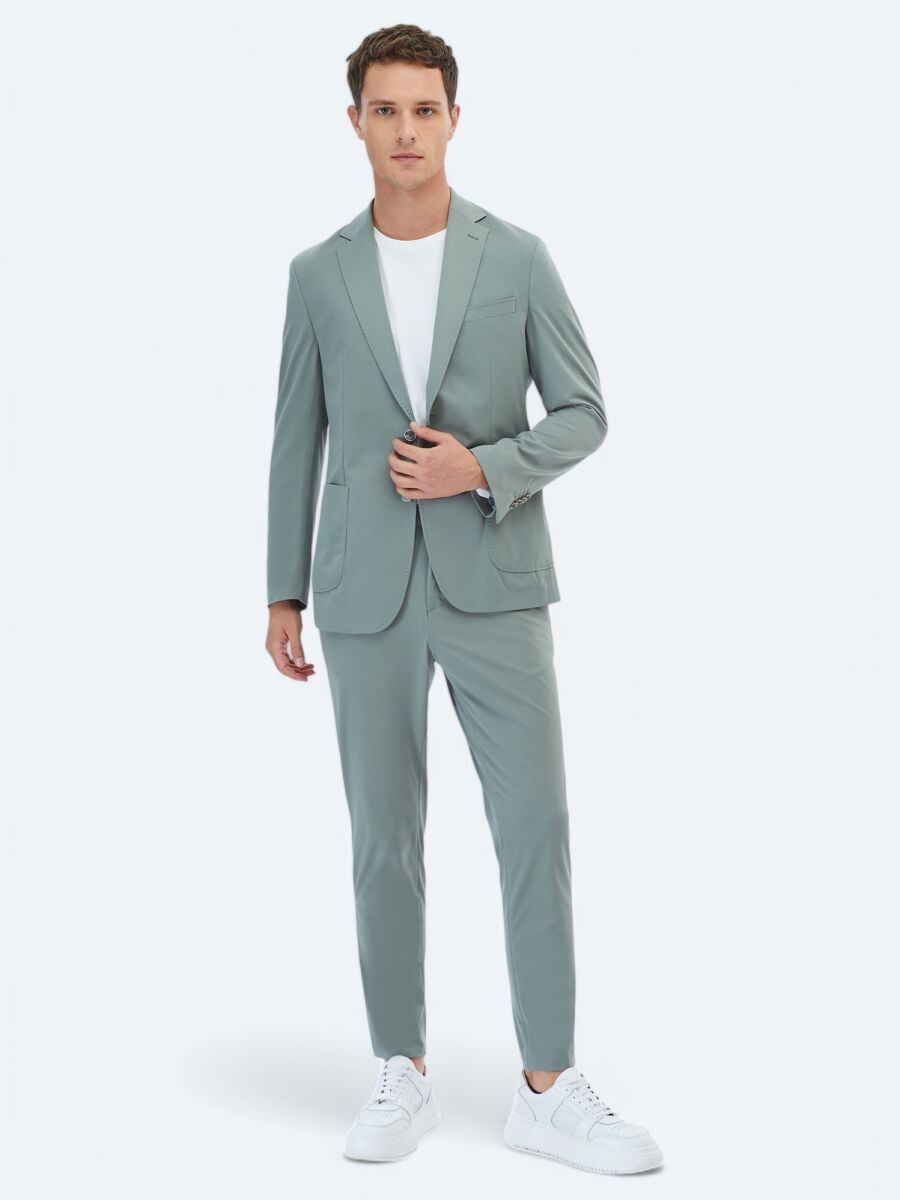 Nil Yeşili Düz Modern Fit Takım Elbise - 7