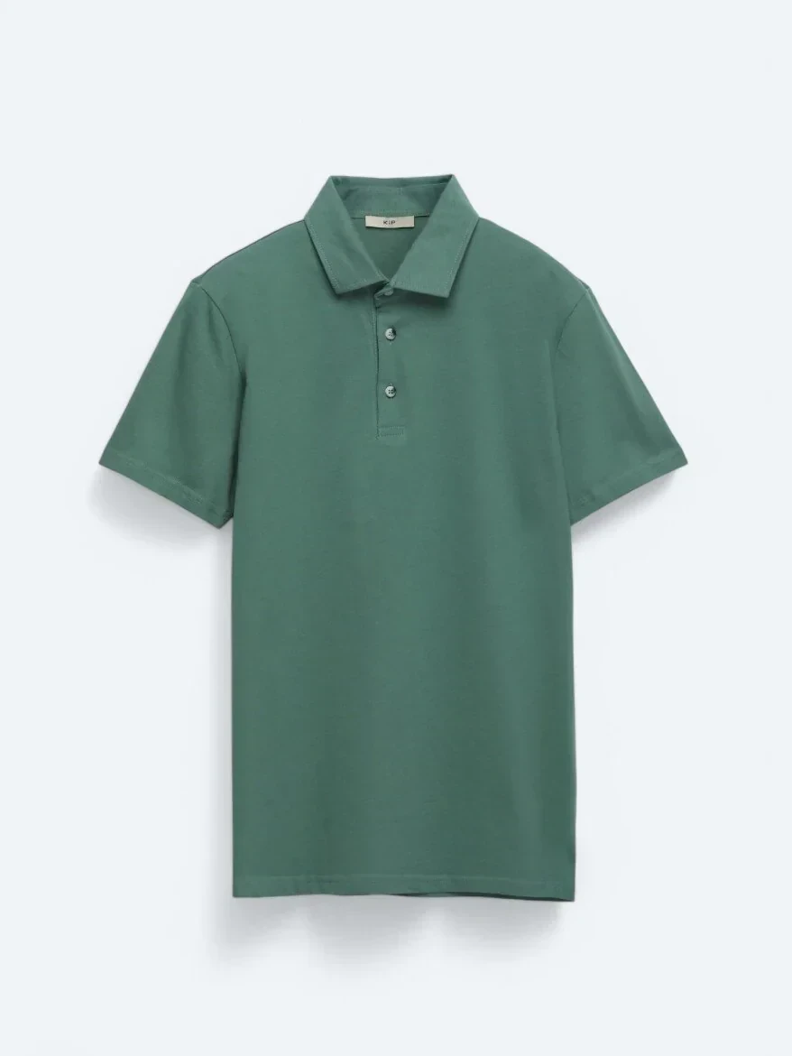 Nil Yeşili Düz Polo Yaka %100 Pamuk T-Shirt - 8