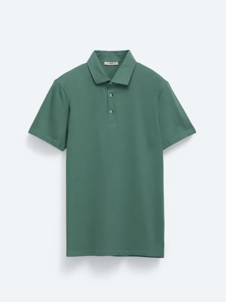 Nil Yeşili Düz Polo Yaka %100 Pamuk T-Shirt - 8