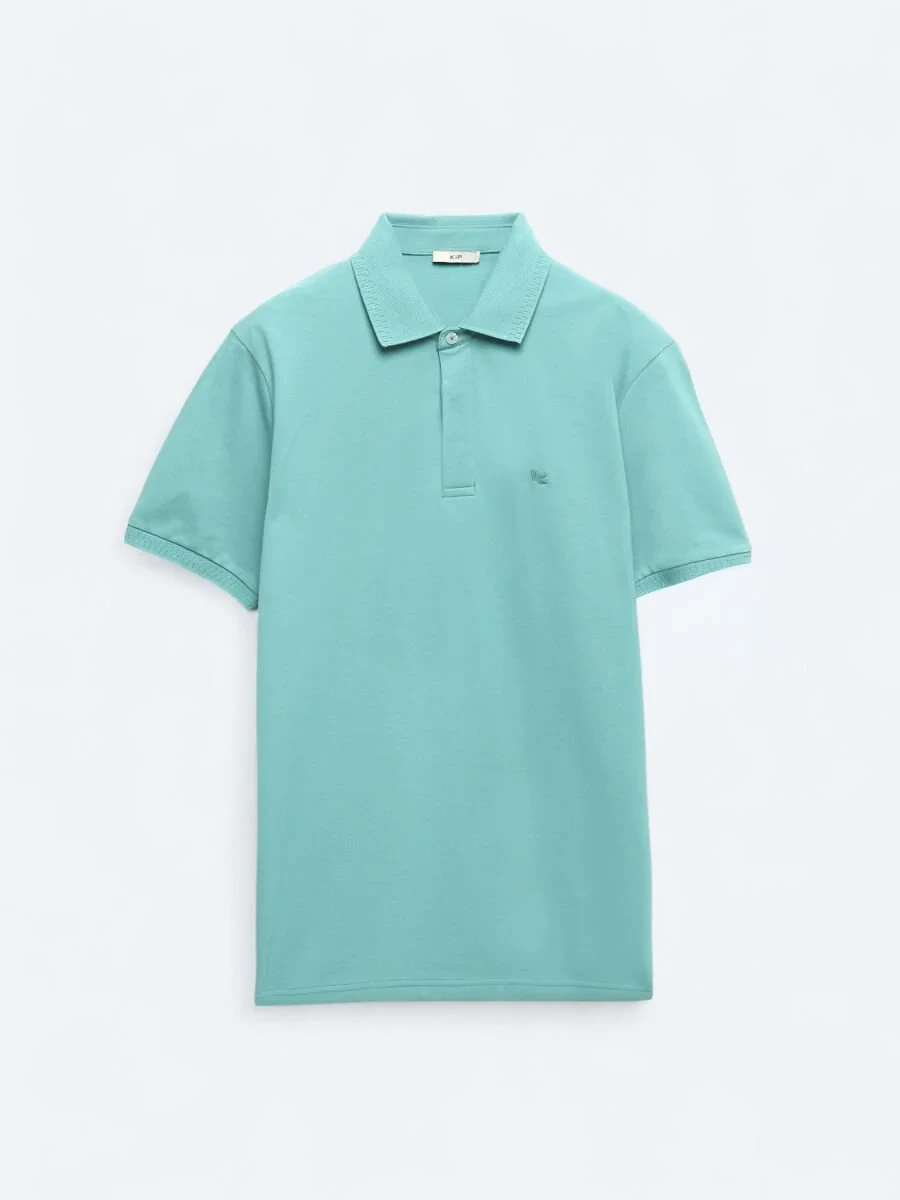 Nil Yeşili Düz Polo Yaka %100 Pamuk T-Shirt - 5