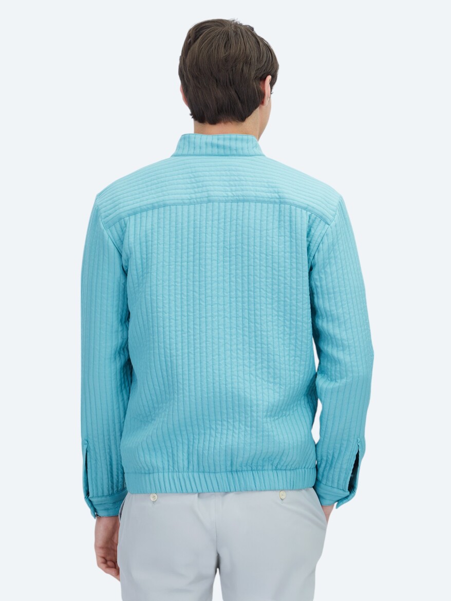Nil Yeşili Regular Fit Dik Yaka Casual Dokuma Mont - 5