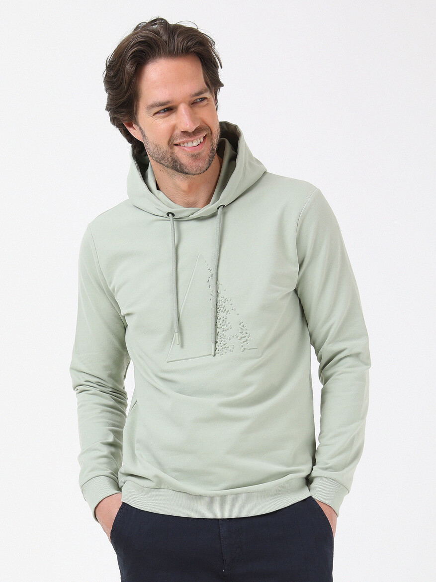 Nile Green Hooded Printed Sweatshirt - 2