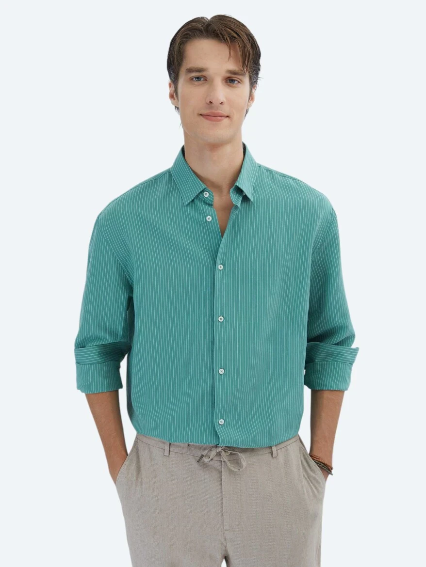 Nile Green Oversize Fit Weaving Casual Shirt - 3