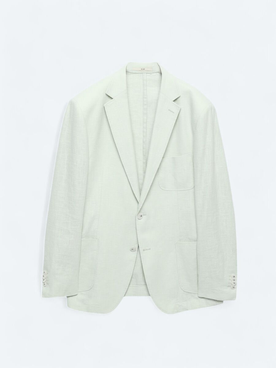 Nile Green Plain Modern Fit Jacket - 1