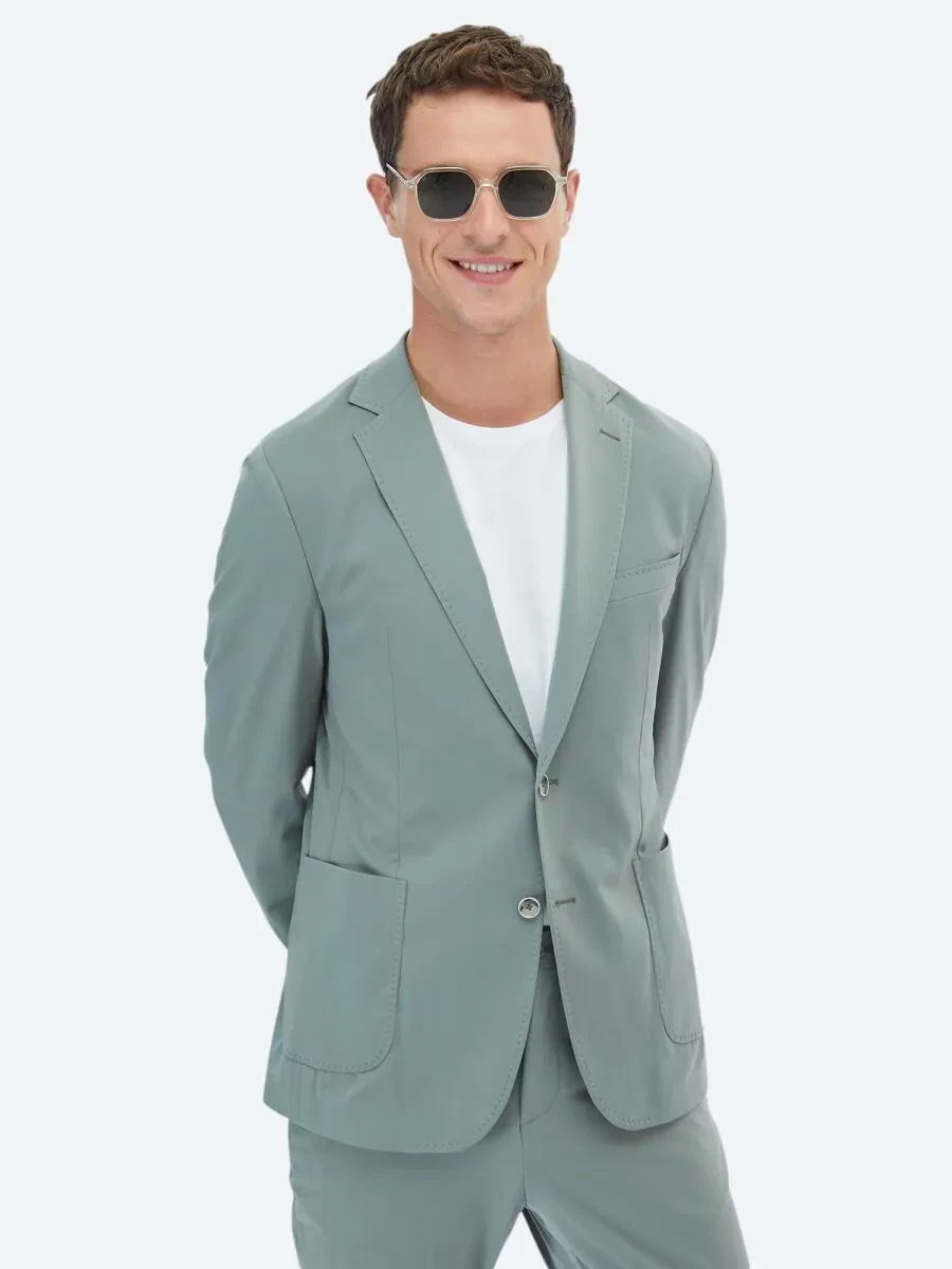 Nile Green Plain Modern Fit Suit - 3