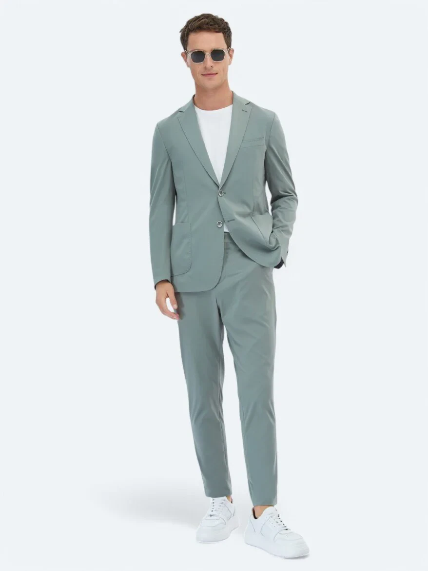 Nile Green Plain Modern Fit Suit - 4