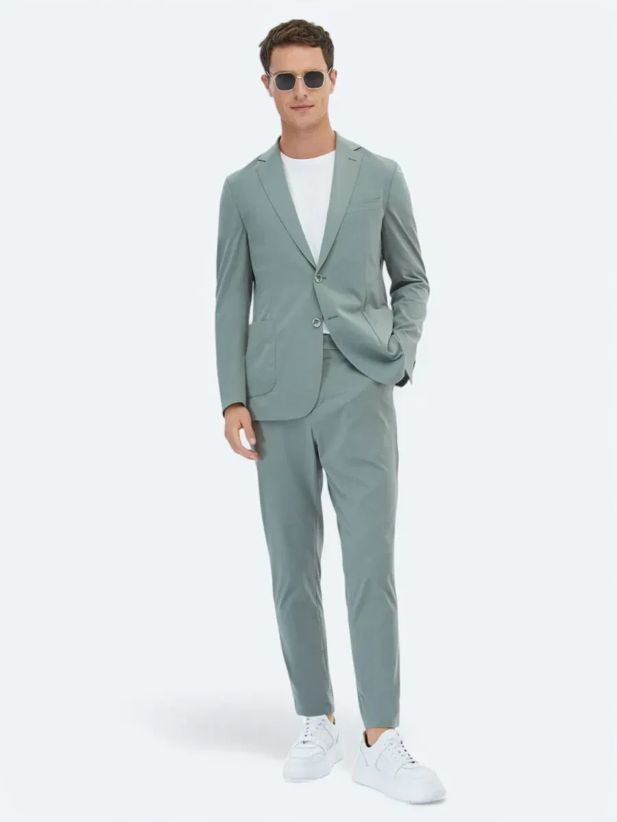 Nile Green Plain Modern Fit Suit - 4