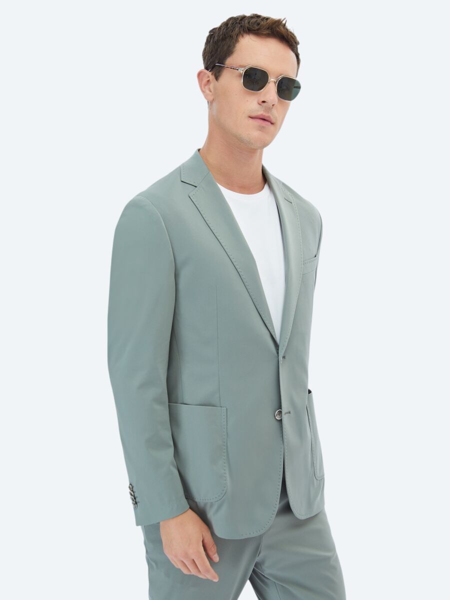 Nile Green Plain Modern Fit Suit - 1
