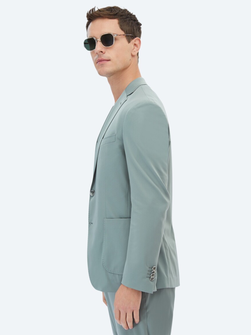 Nile Green Plain Modern Fit Suit - 5