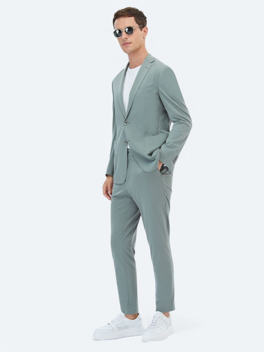 Nile Green Plain Modern Fit Suit - 6