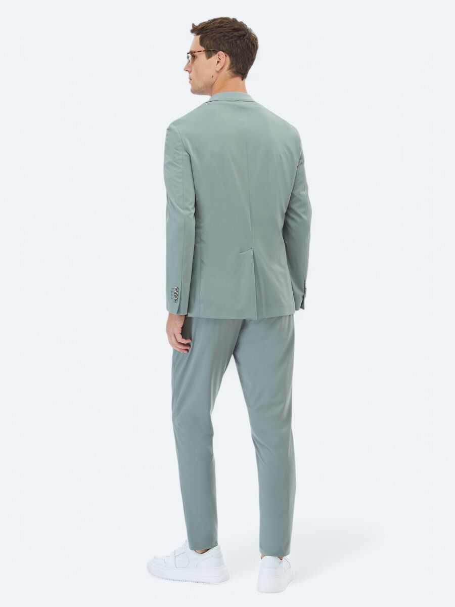 Nile Green Plain Modern Fit Suit - 9