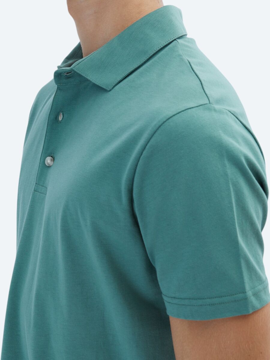 Nile Green Plain Polo Neck 100% Cotton T-Shirt - 5