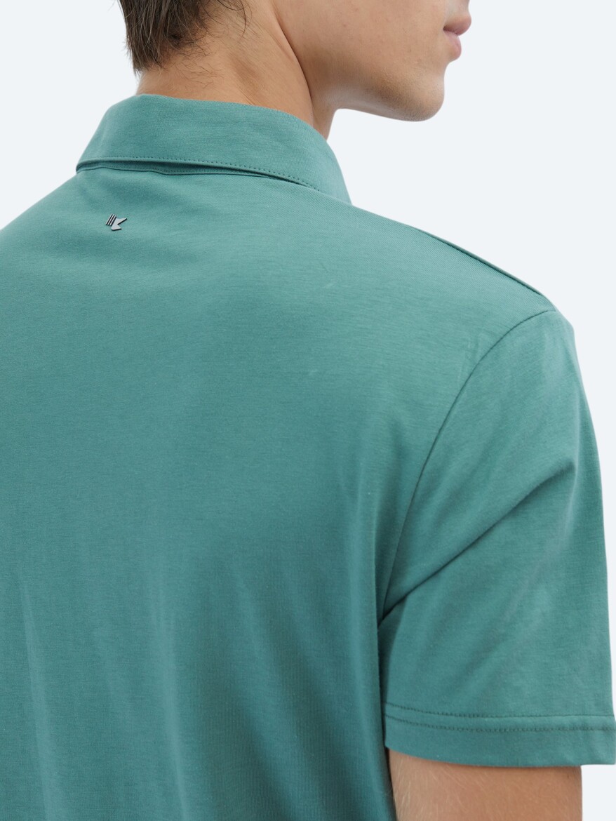 Nile Green Plain Polo Neck 100% Cotton T-Shirt - 6