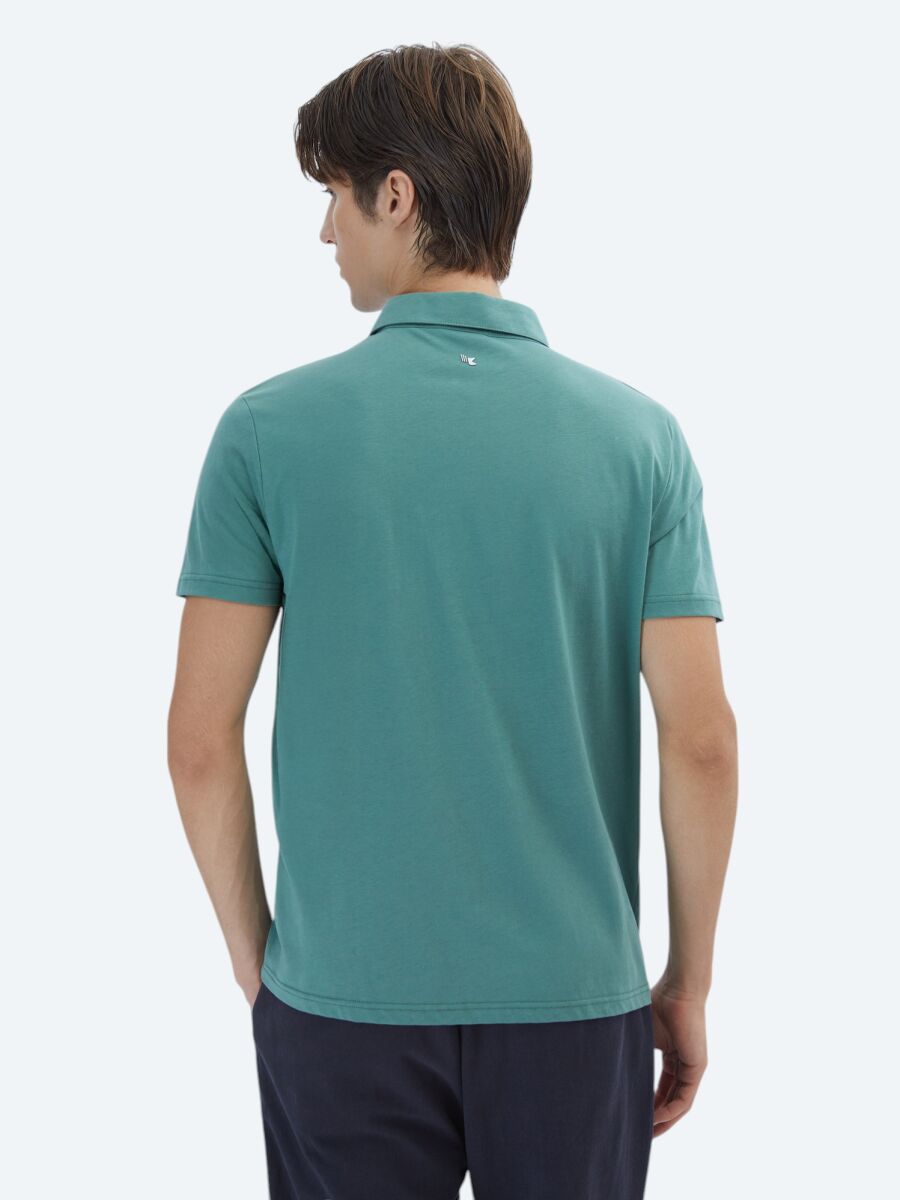 Nile Green Plain Polo Neck 100% Cotton T-Shirt - 7
