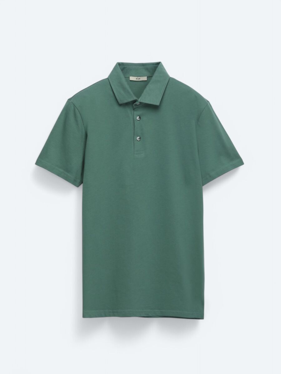 Nile Green Plain Polo Neck 100% Cotton T-Shirt - 8