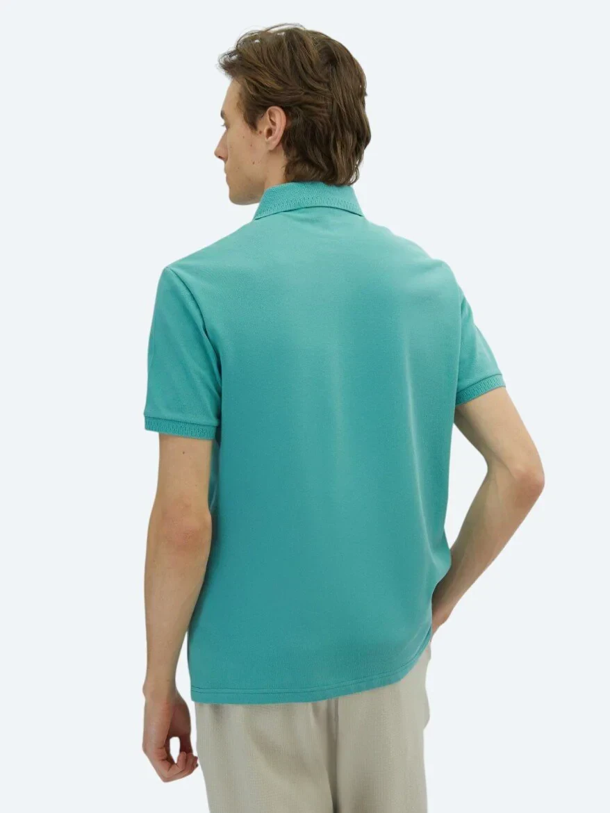 Nile Green Plain Polo Neck 100% Cotton T-Shirt 