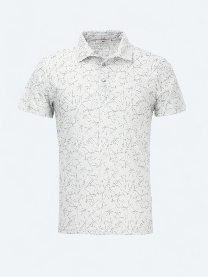 Nile Green Printed Polo Neck Cotton Blended T-Shirt - 5