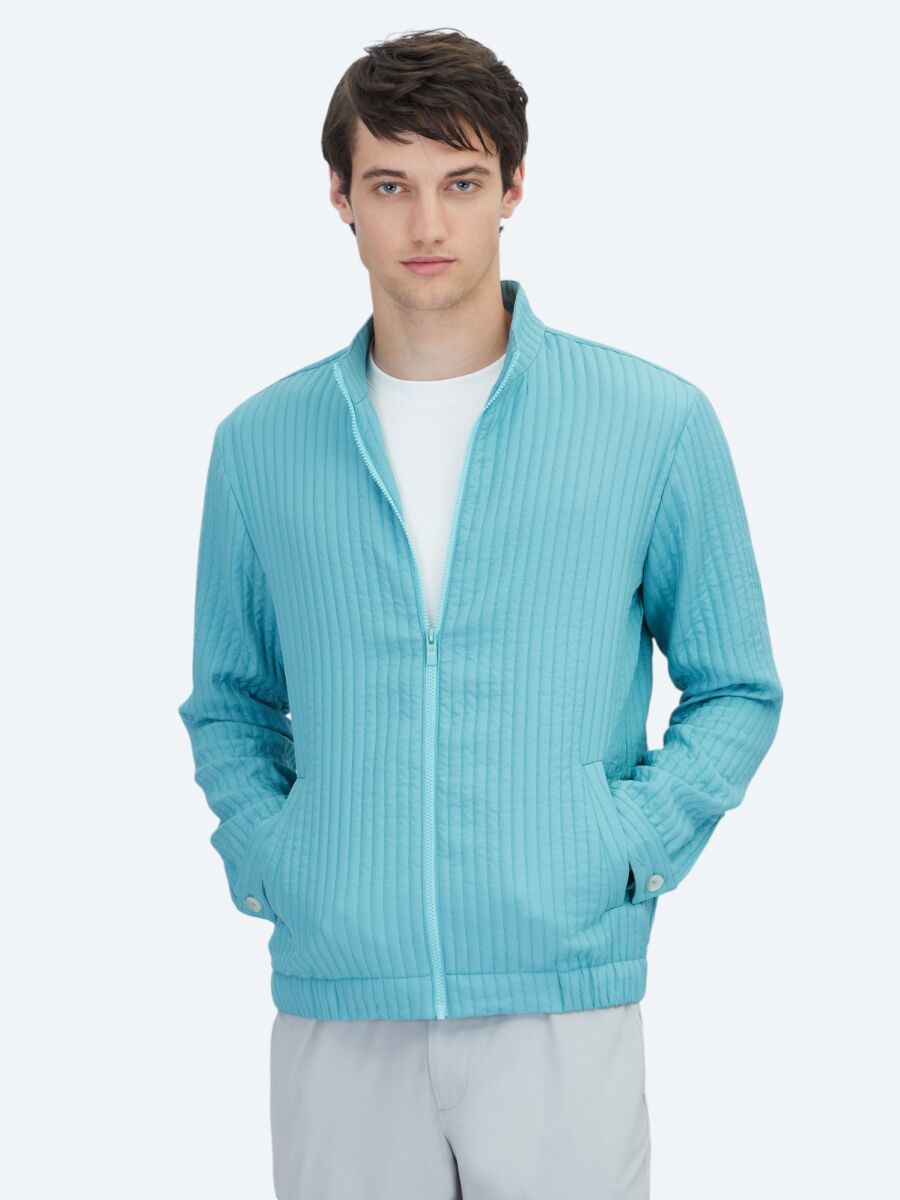 Nile Green Regular Fit Turtleneck Casual Weaving Coat - 1