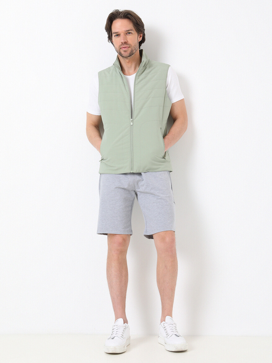 Nile Green Regular Fit Turtleneck Casual Weaving Puffer Vest - 2