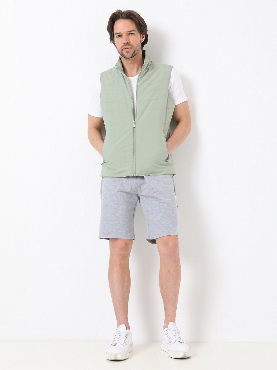Nile Green Regular Fit Turtleneck Casual Weaving Puffer Vest - 2
