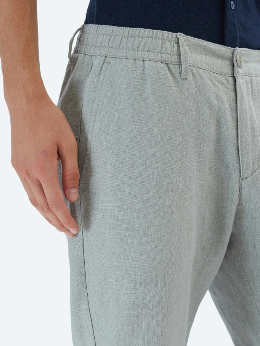 Nile Green Weaving Casual Cotton Blended Trousers 