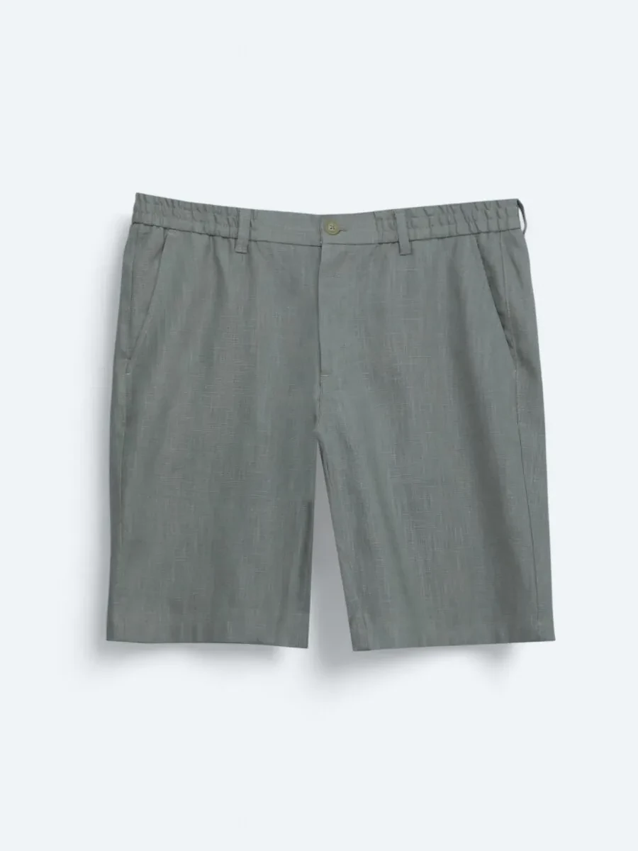 Nile Green Weaving Jogging Fit Casual Cotton Blended Bermuda - 1
