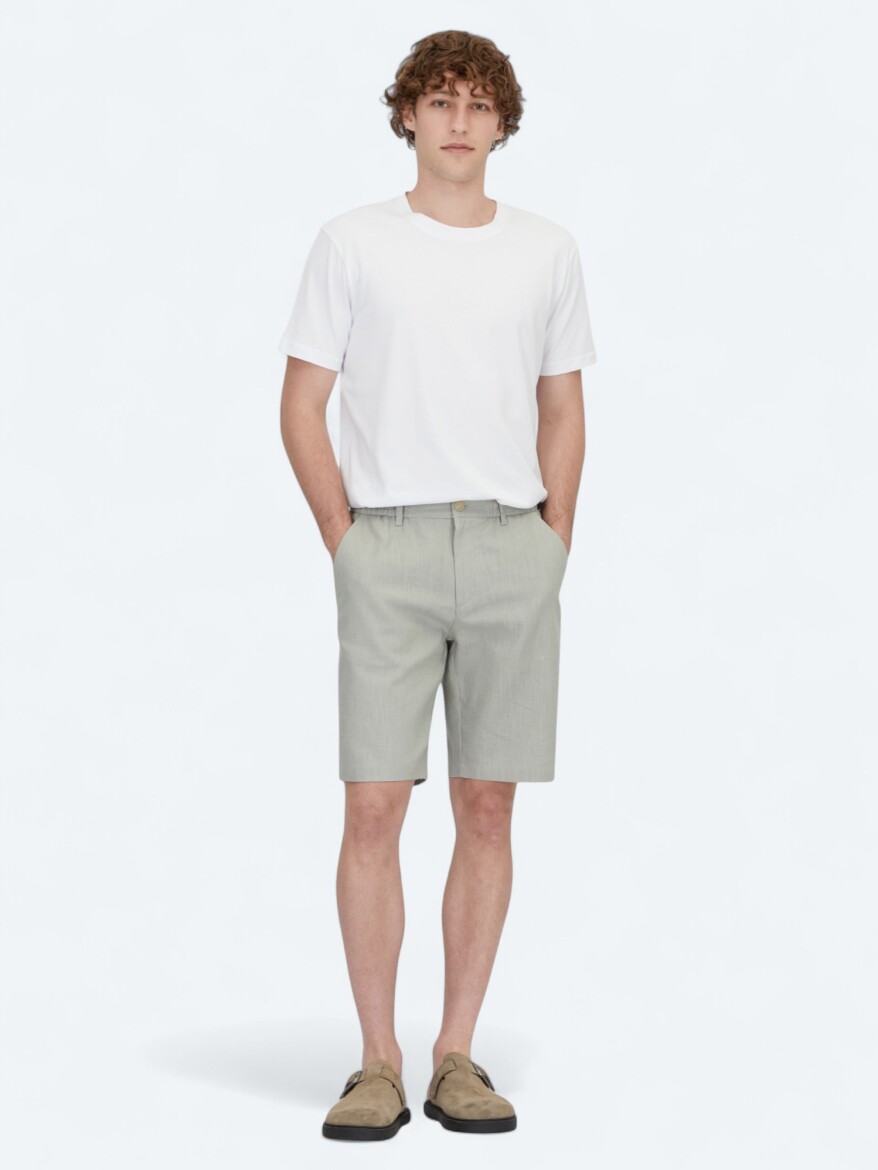 Nile Green Weaving Jogging Fit Casual Cotton Blended Bermuda - KİP