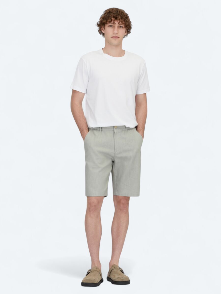 Nile Green Weaving Jogging Fit Casual Cotton Blended Bermuda - 1