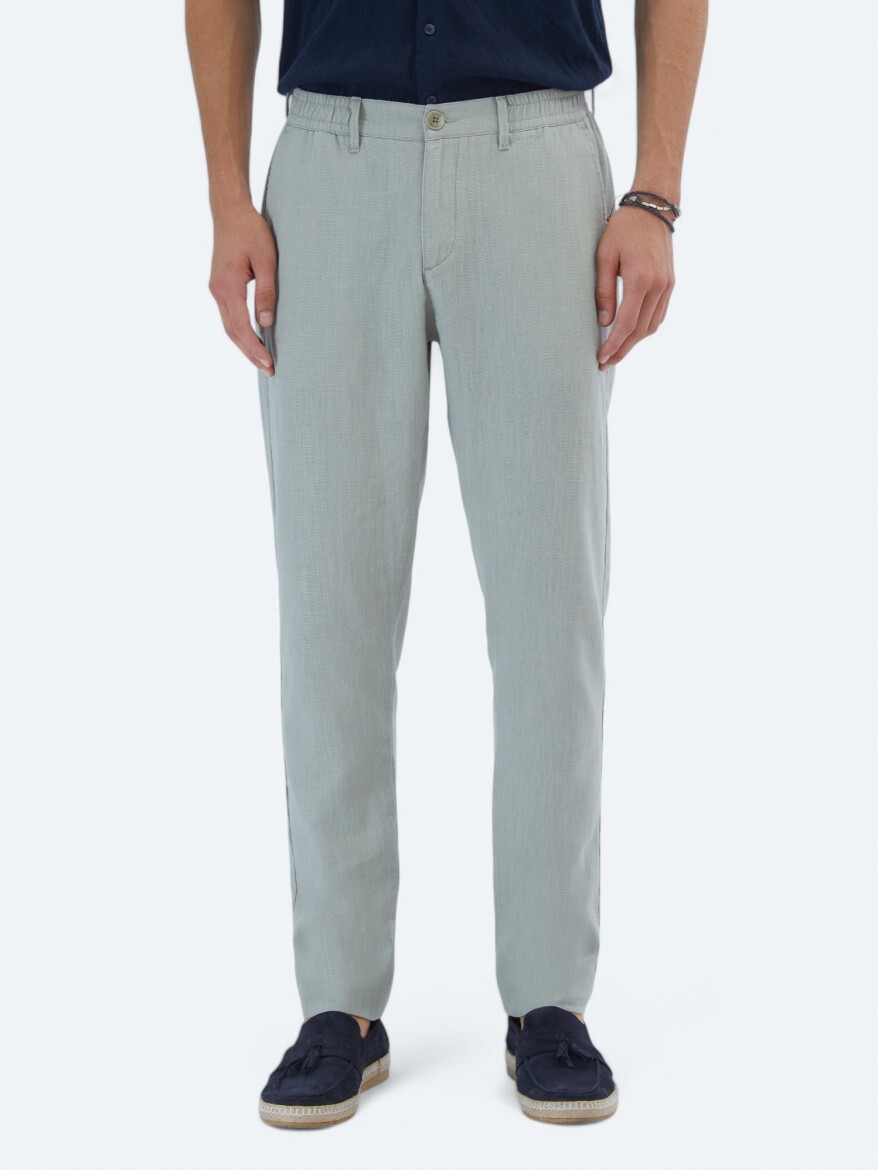 Nile Green Weaving Jogging Fit Casual Cotton Blended Trousers - 2