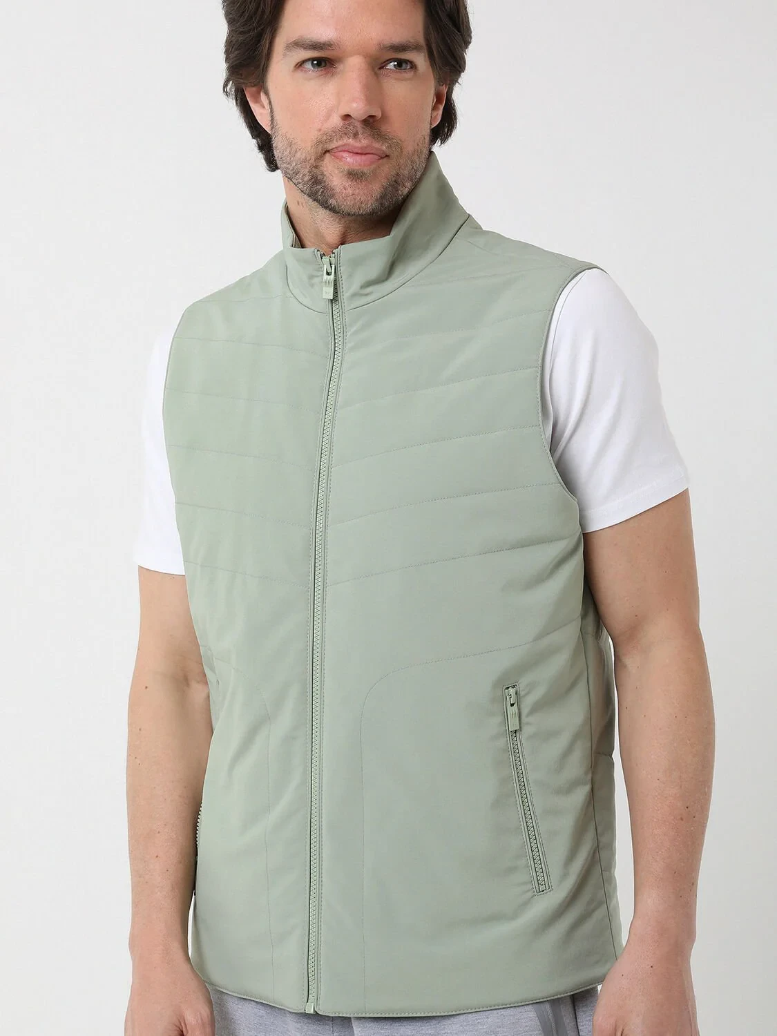 Nile Green Weaving Puffer Vest - 2