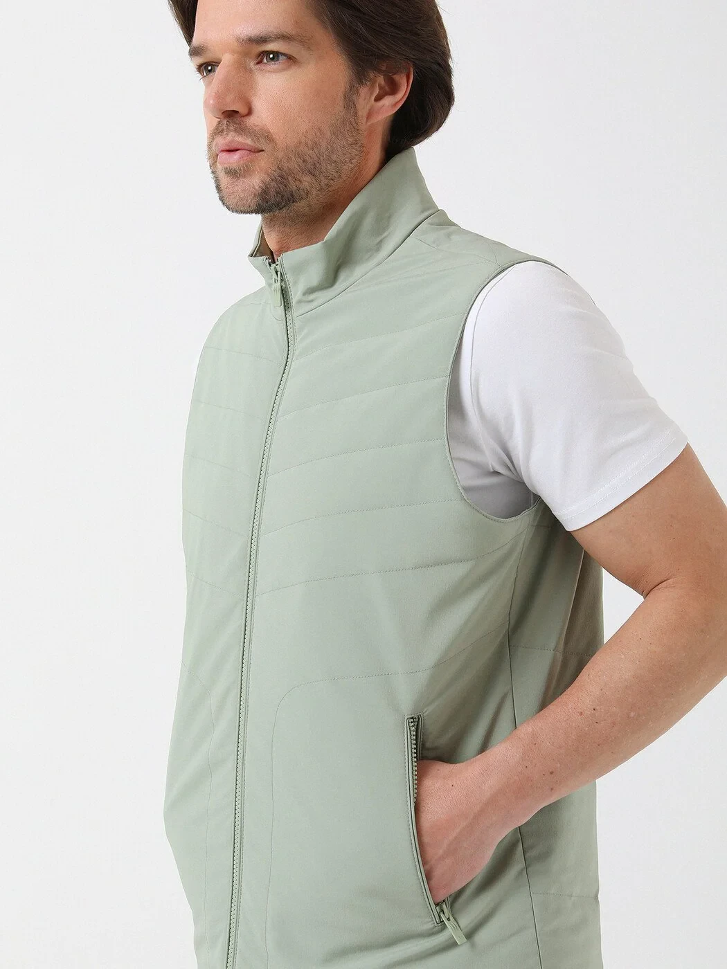 Nile Green Weaving Puffer Vest - 3