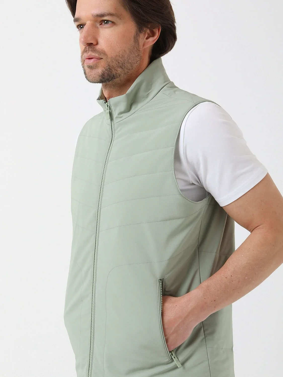Nile Green Weaving Puffer Vest - 3