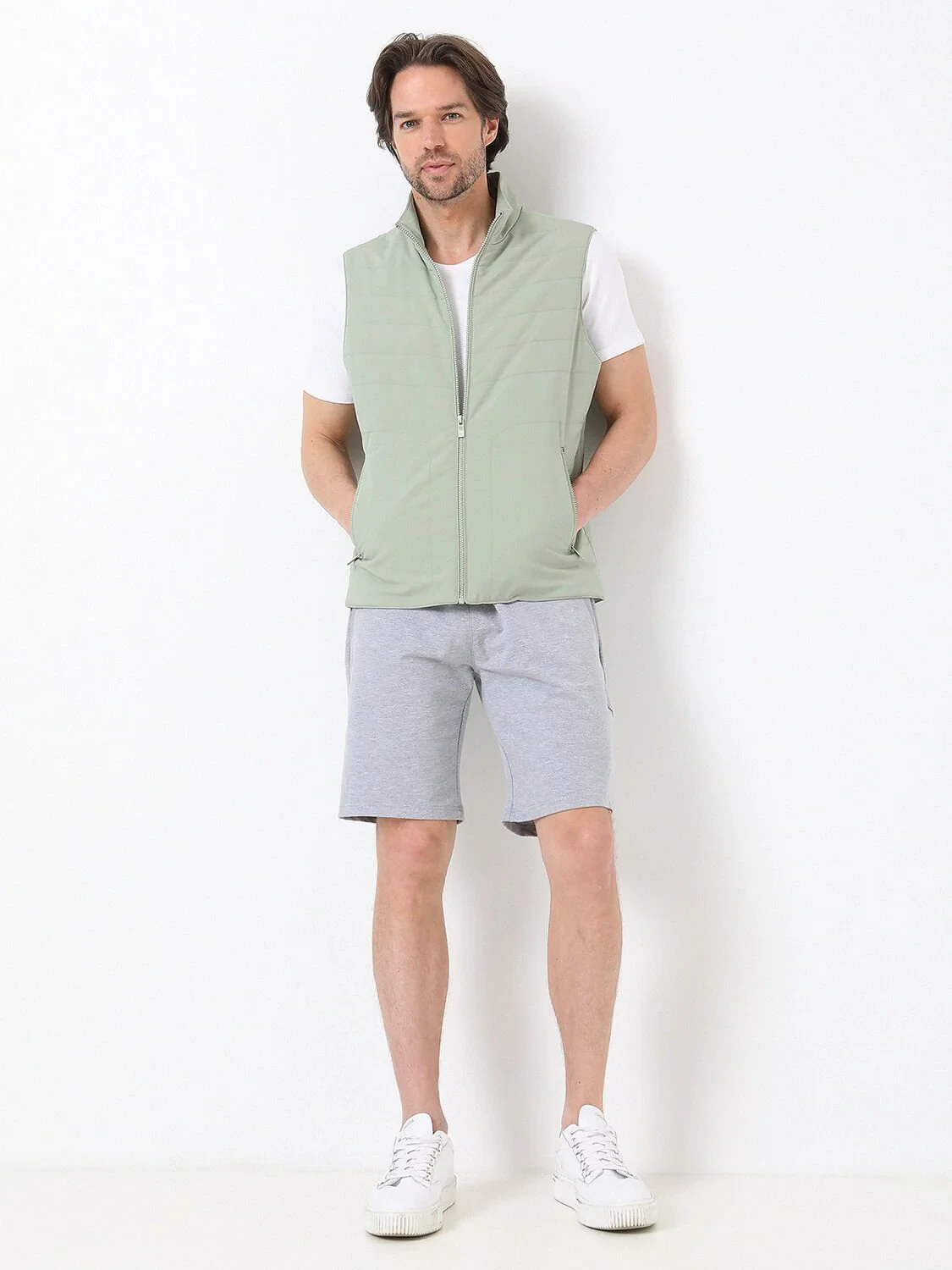 Nile Green Weaving Puffer Vest - 4
