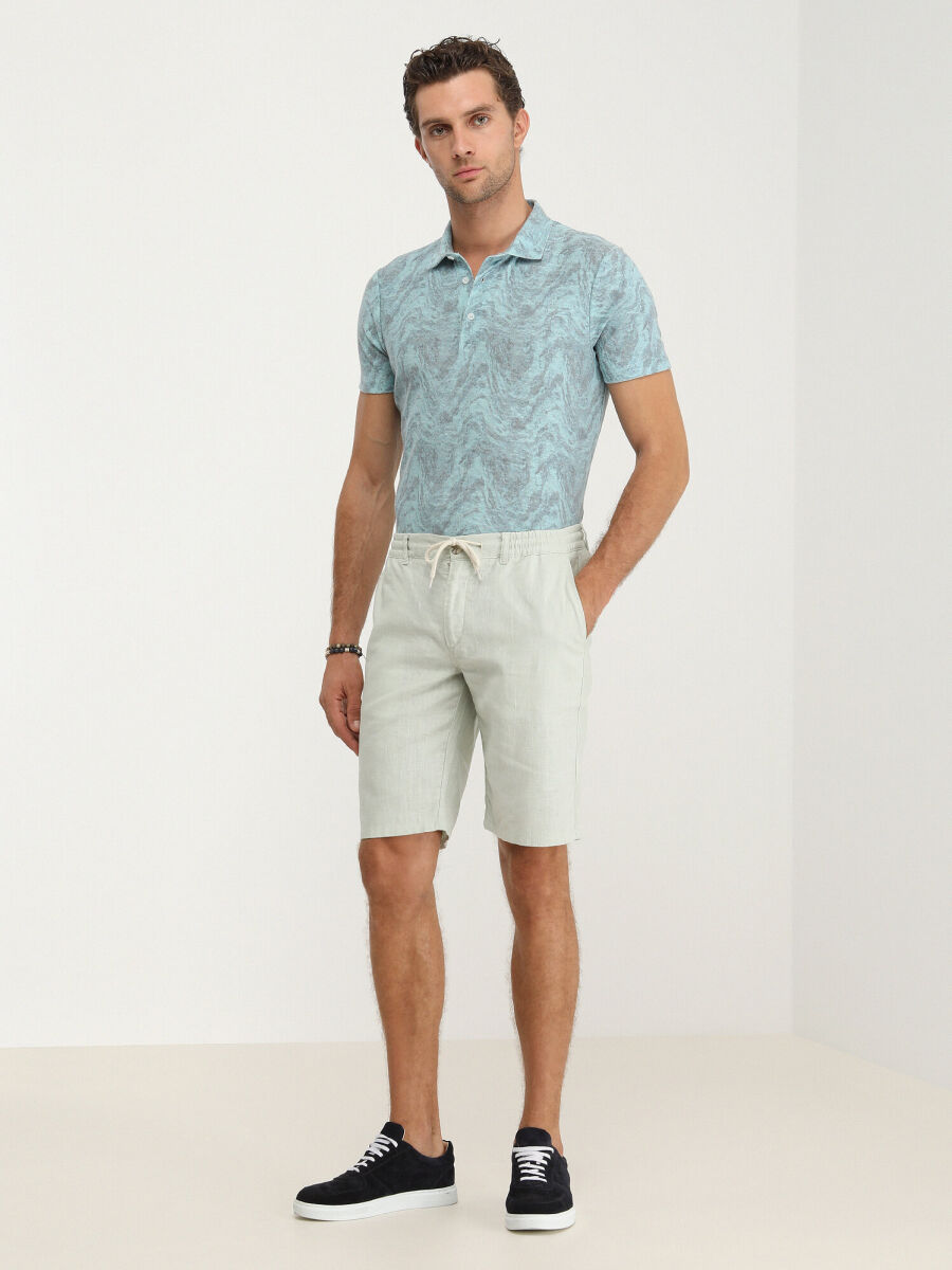 Nile Green Weaving Slim Fit Casual Bermuda - 2