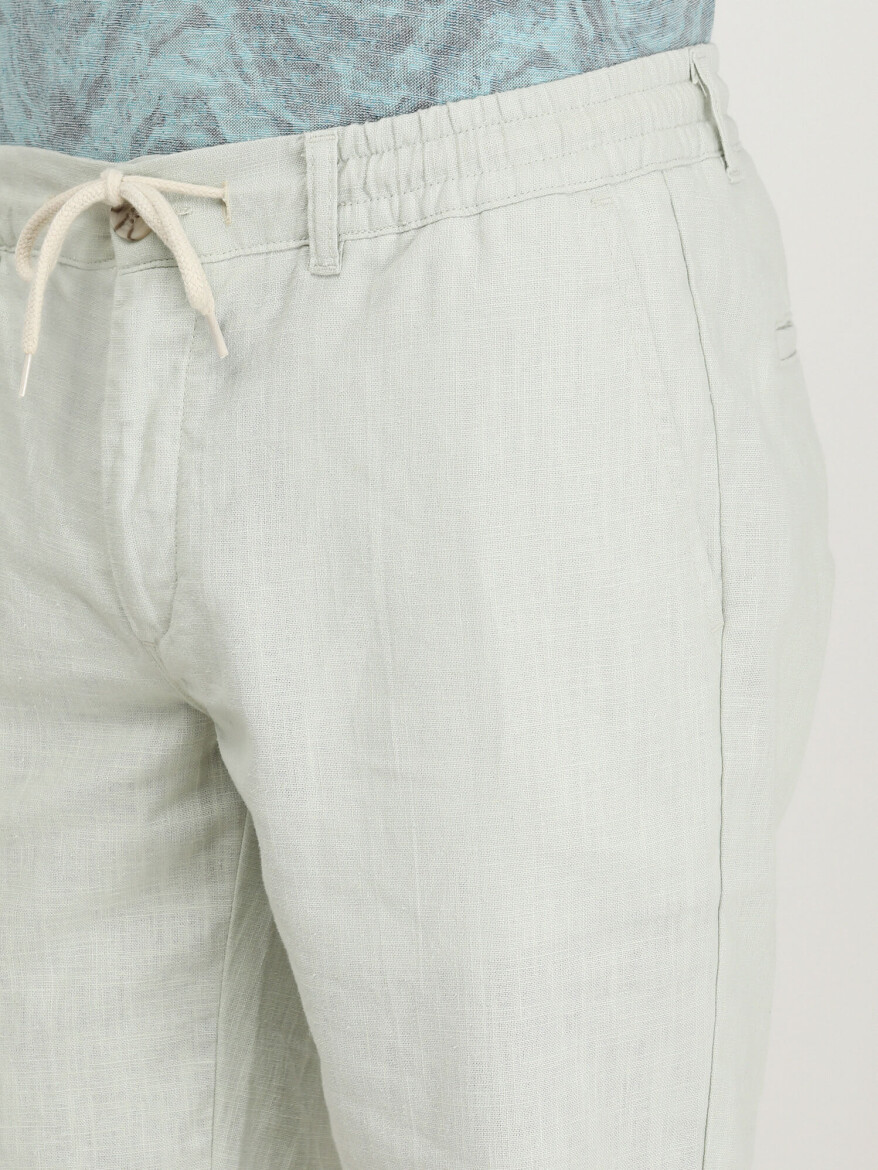 Nile Green Weaving Slim Fit Casual Bermuda - 3