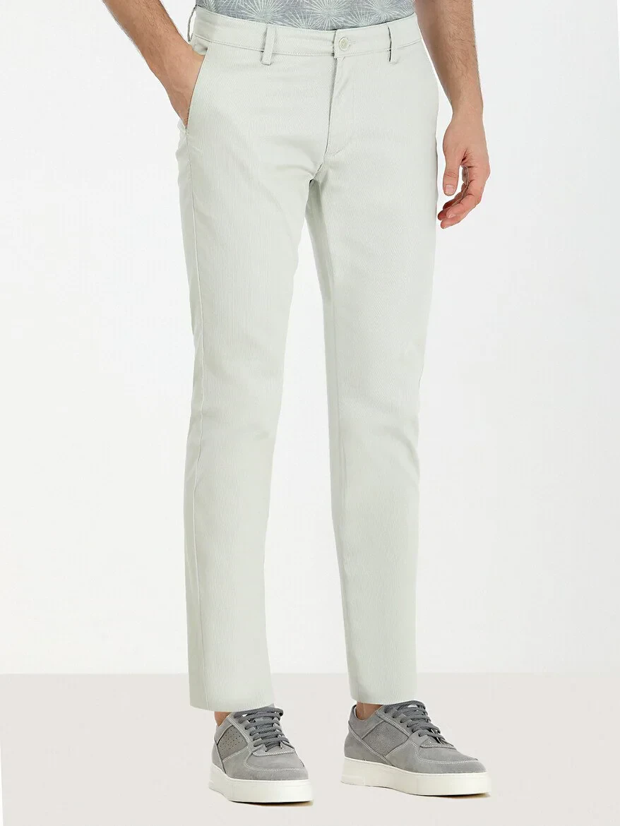 Nile Green Weaving Slim Fit Casual Cotton Blended Trousers - 1