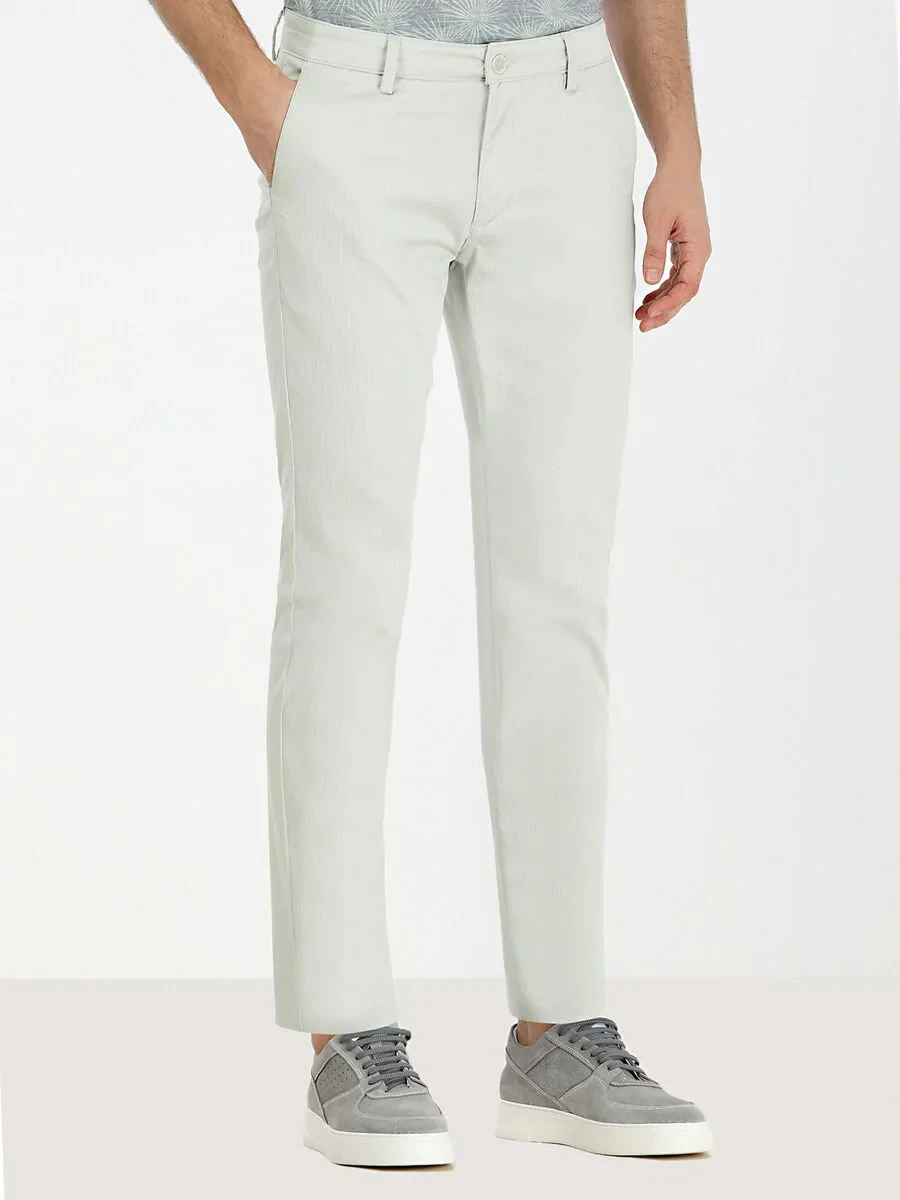Nile Green Weaving Slim Fit Casual Cotton Blended Trousers - 1