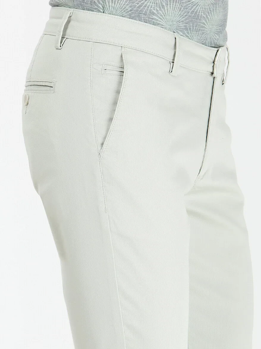 Nile Green Weaving Slim Fit Casual Cotton Blended Trousers - 3