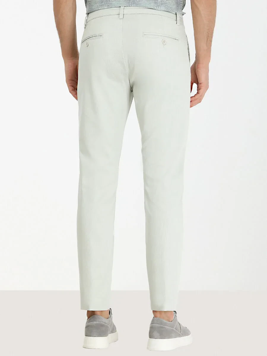 Nile Green Weaving Slim Fit Casual Cotton Blended Trousers - 4