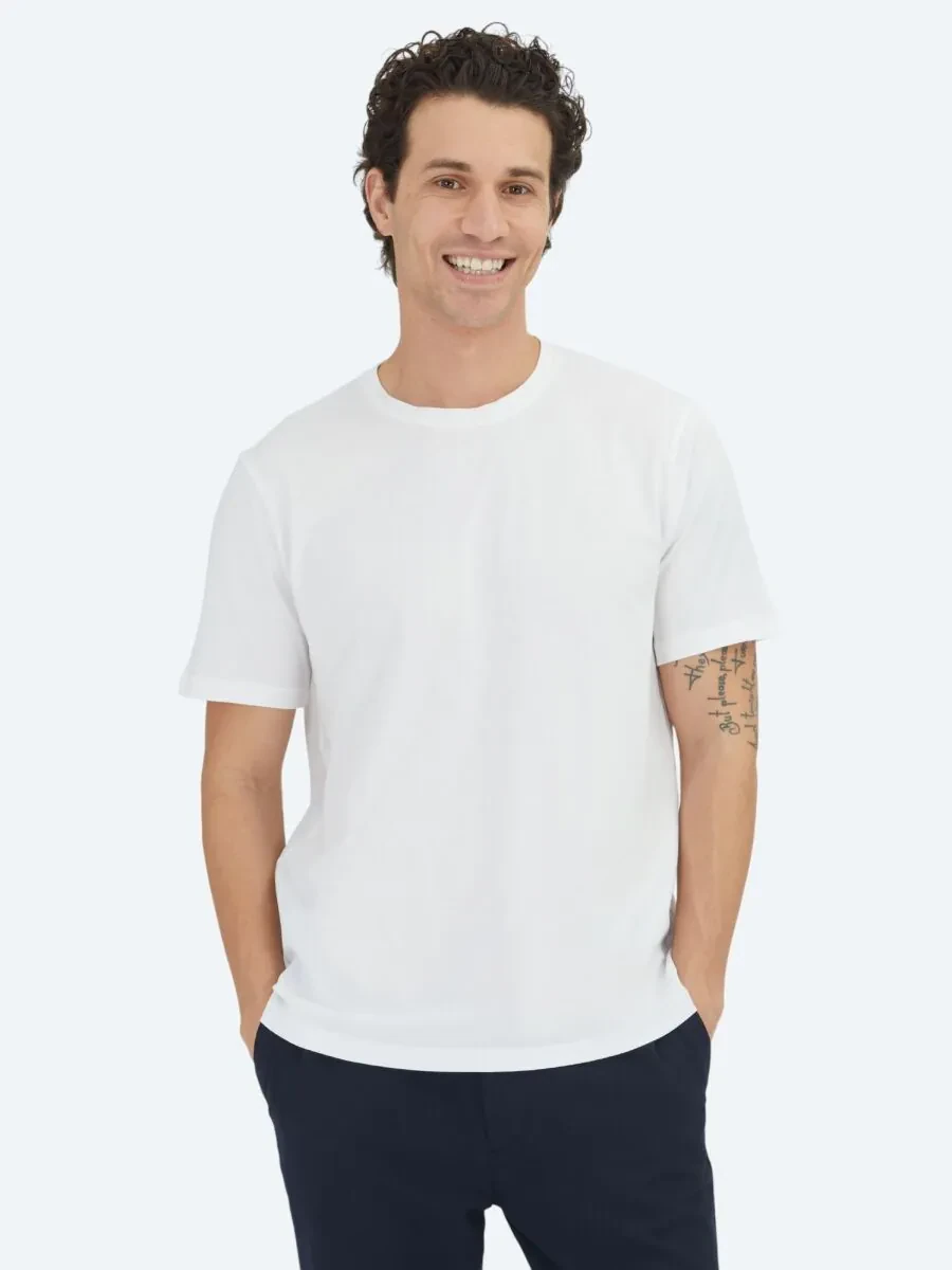 Off White Plain Crew Neck 100% Cotton T-Shirt - 1