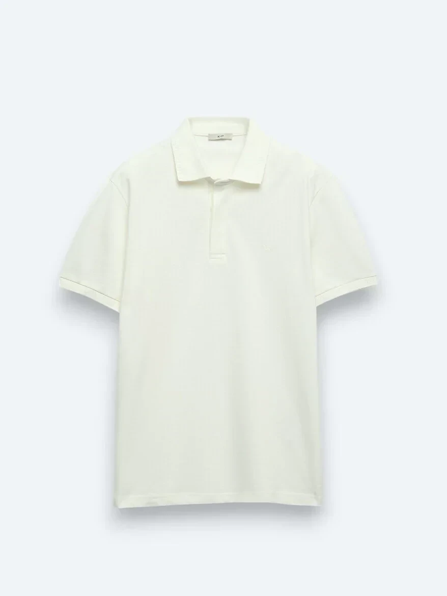 Off White Plain Polo Neck 100% Cotton T-Shirt - 6