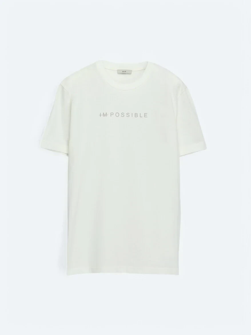 Off White Printed Crew Neck 100% Cotton T-Shirt - 6
