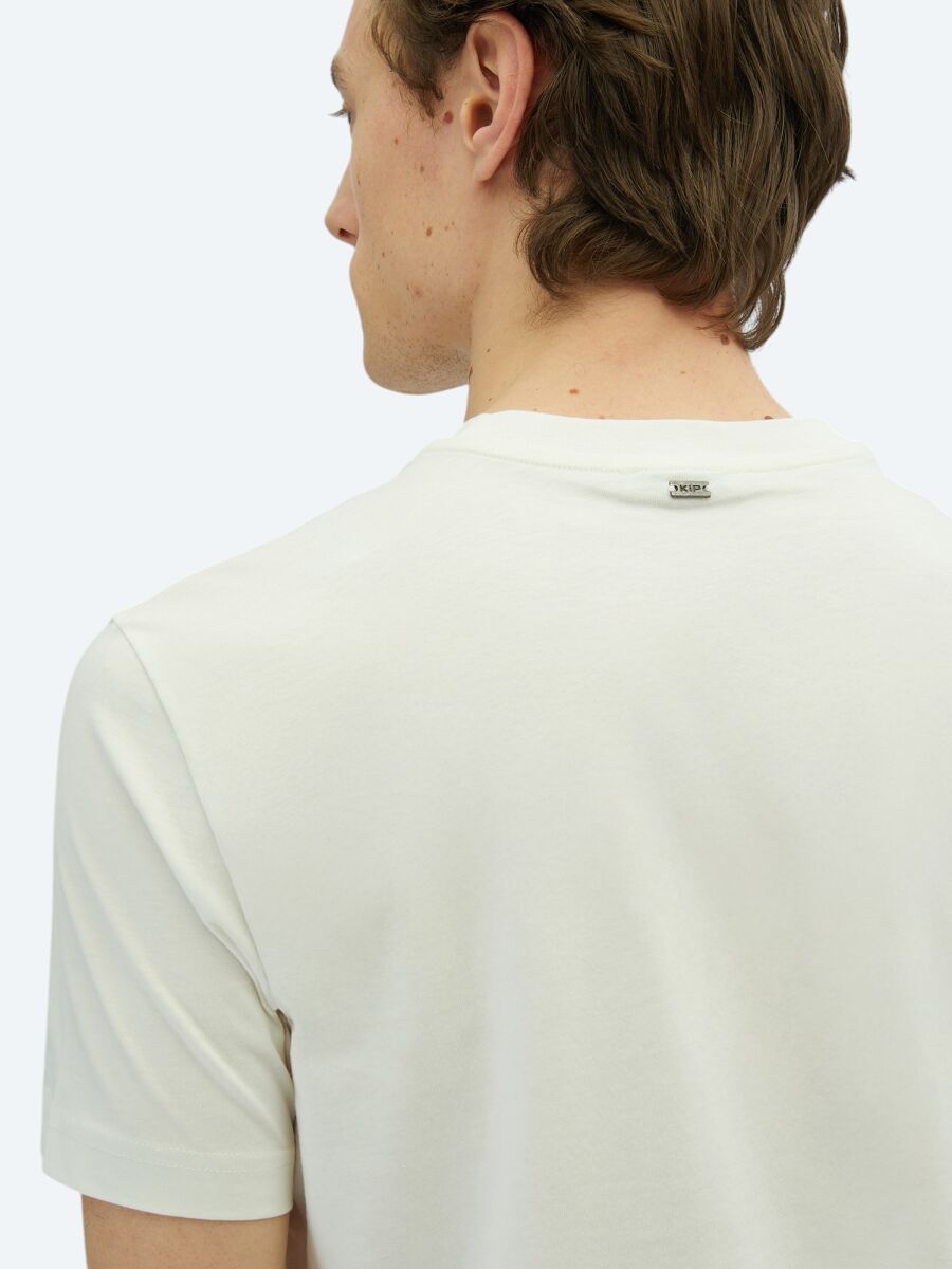 Off White Printed Crew Neck 100% Cotton T-Shirt - 4