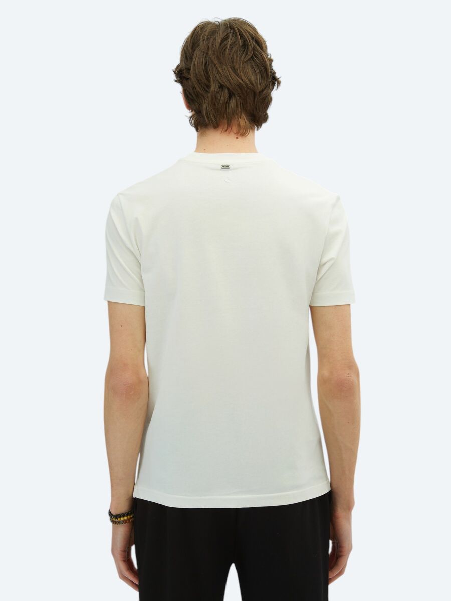Off White Printed Crew Neck 100% Cotton T-Shirt - 5