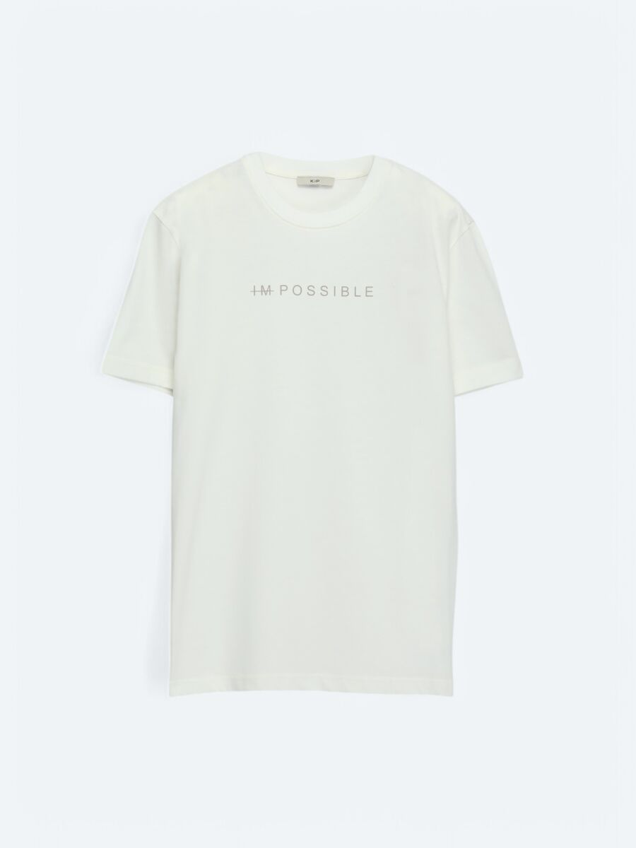Off White Printed Crew Neck 100% Cotton T-Shirt - 6