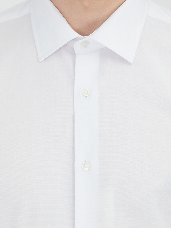Off White Regular Fit Long Weaving Classical Cotton Blended Shirt - 5