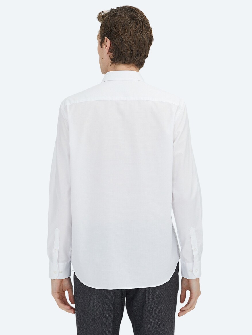 Off White Regular Fit Long Weaving Classical Cotton Blended Shirt - 6